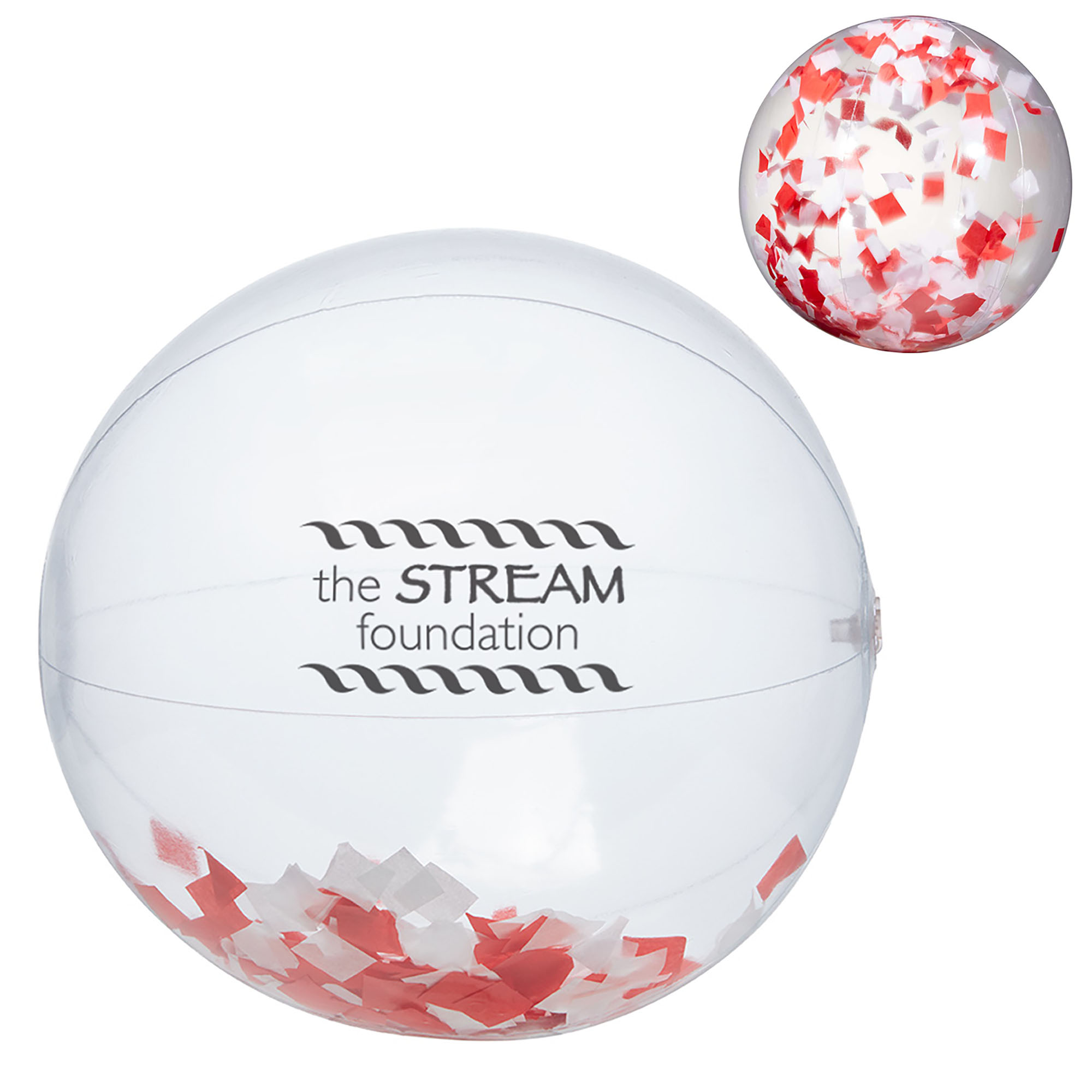 Product Photo 1 Red And White Confetti Filled Clear Beach Ball, 16"