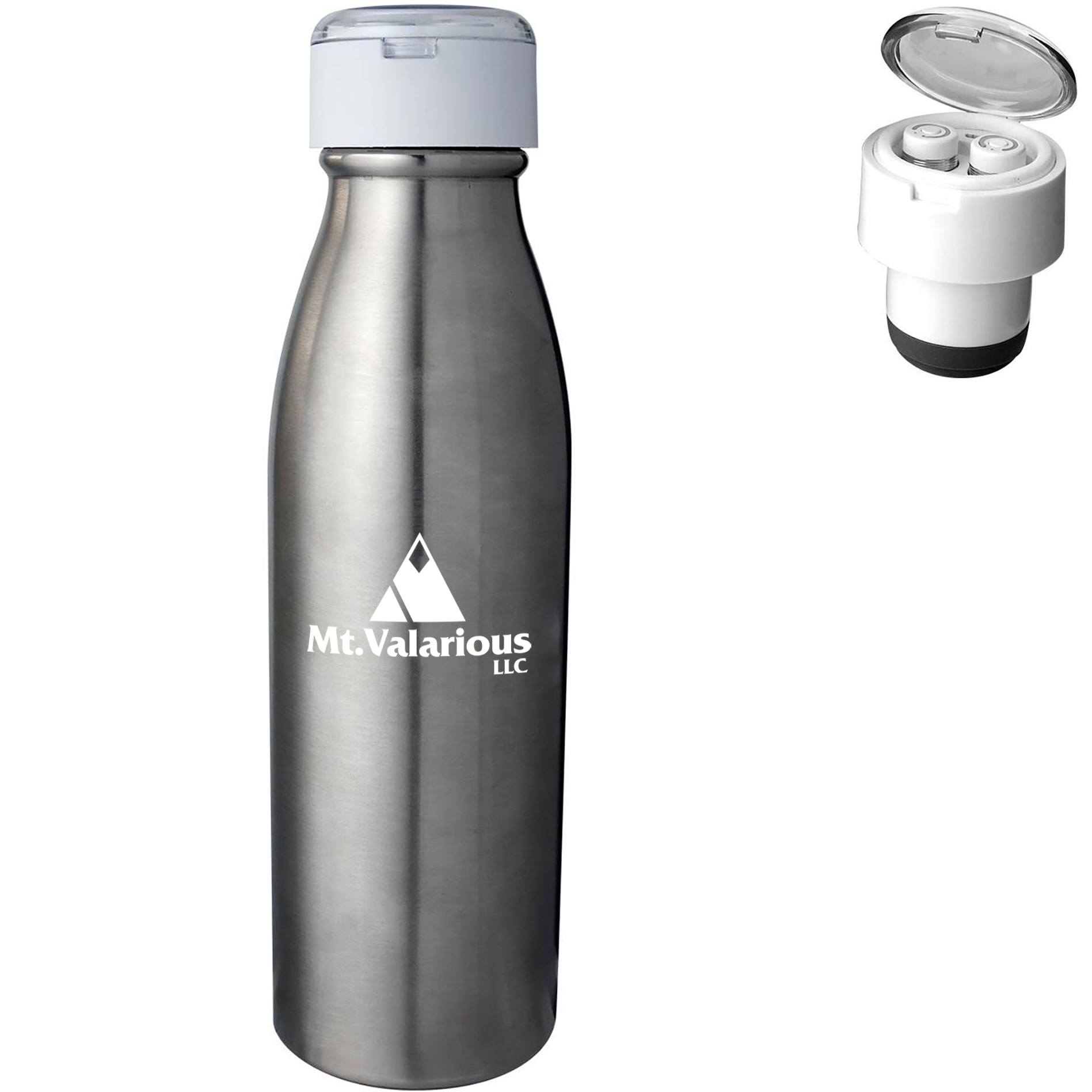 Product Photo 1 Stainless Silhouette Bluetooth Ear Buds in Bottle Set, 20 oz.