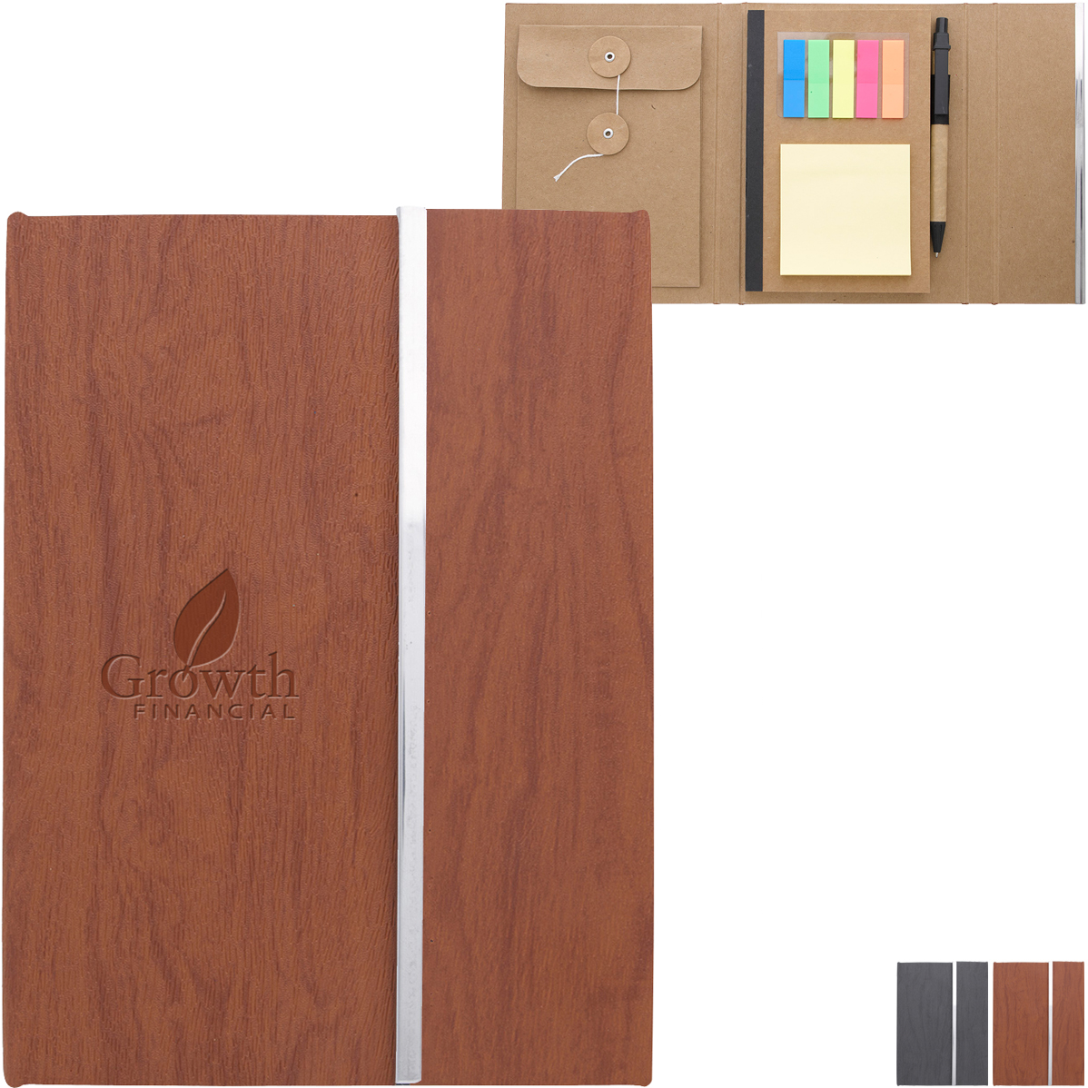 Product Photo 1 Woodgrain Padfolio w/ Sticky Notes & Flags