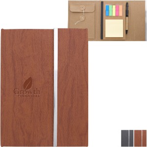 Woodgrain Padfolio w/ Sticky Notes & Flags - HT1596