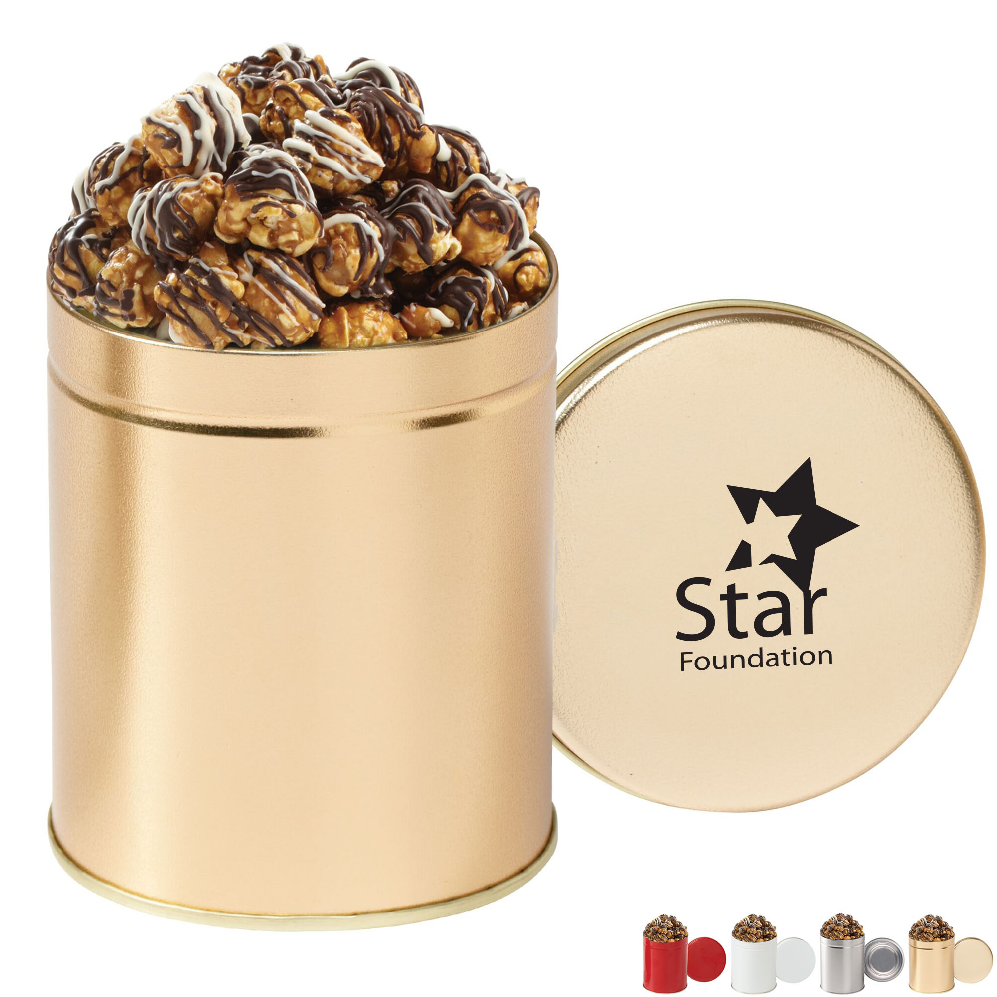 Product Photo 1 Gourmet White & Dark Chocolate Swirl Popcorn Tin, Quart