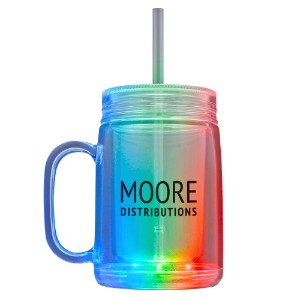 Light Up LED Mason Jar Mug with Straw, 18oz. - AH1055