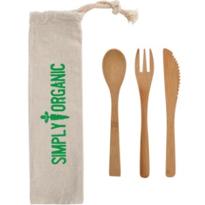 Three-Piece Bamboo Utensil Set in Travel Pouch - HT1690