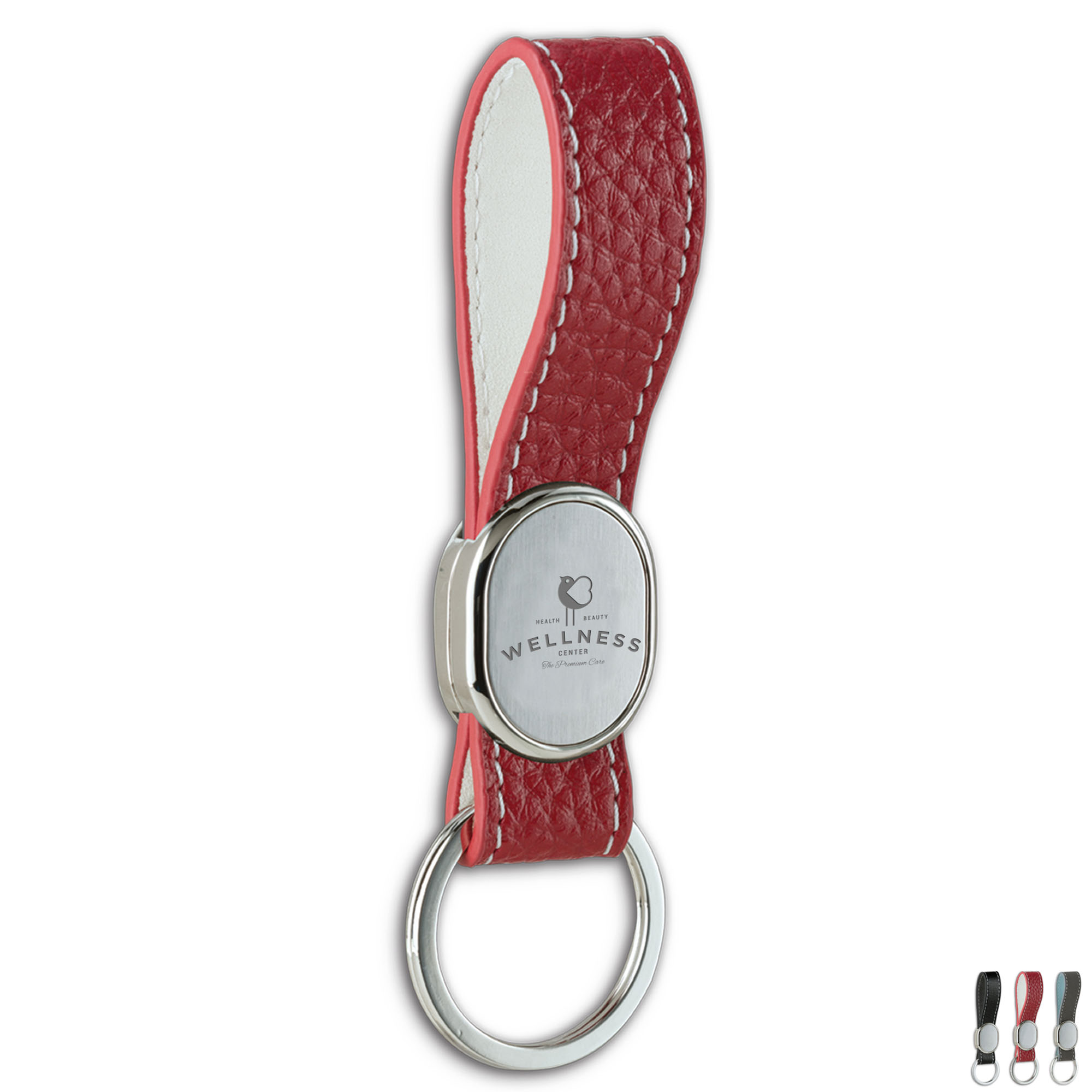 Product Photo 1 Oblong Metal Key Tag with Leather Handle Strap