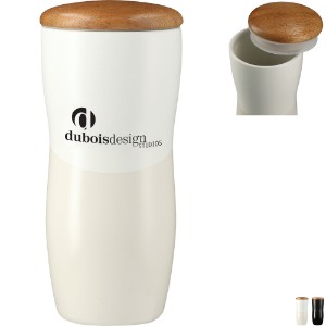 Reno Double Wall Ceramic Tumbler w/Wood Lid, 10 oz. - LD7012