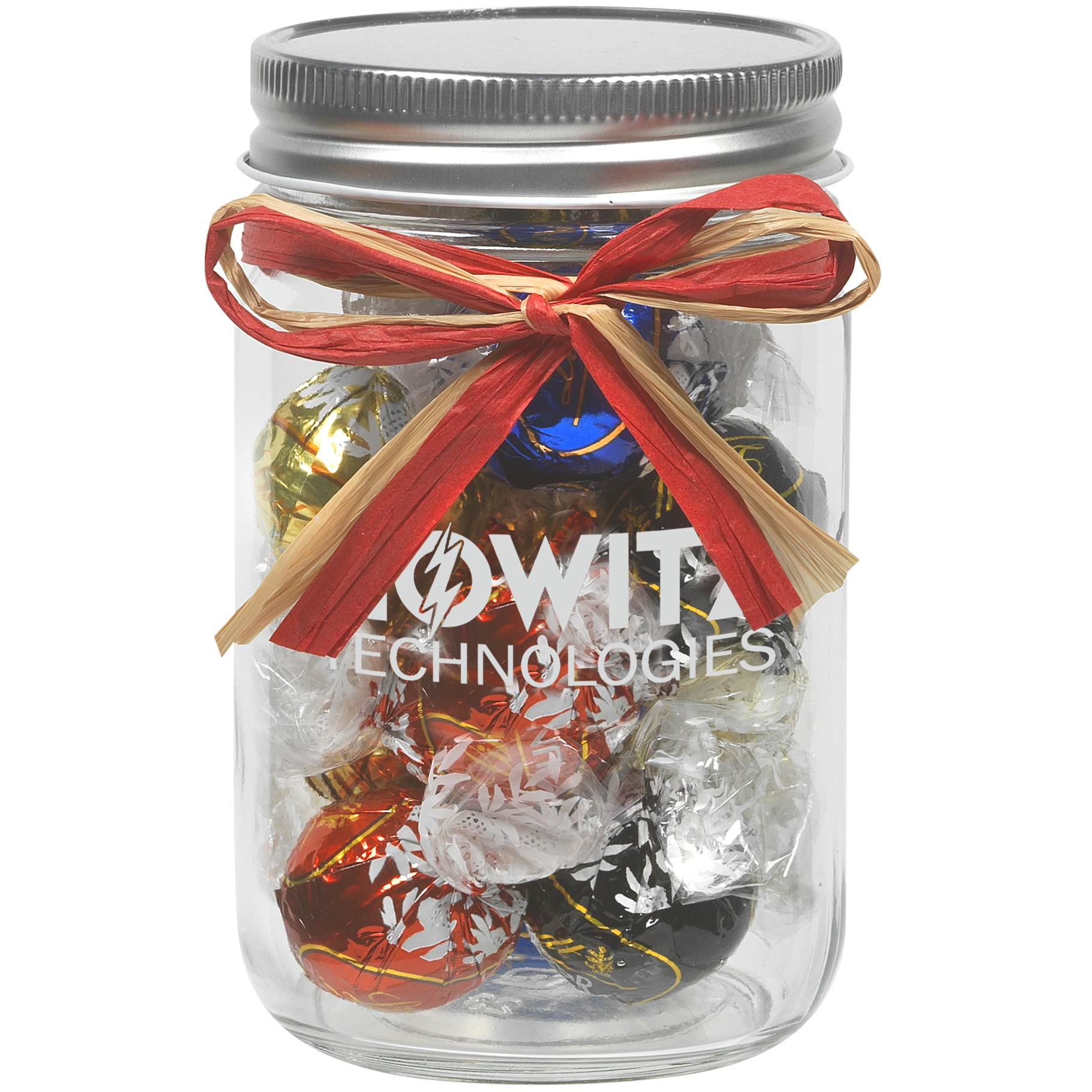 Product Photo 1 Raffia Bow Glass Mason Jar with Lindt® Truffles, 12oz.