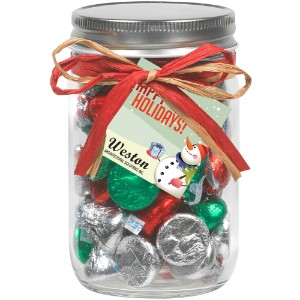 Raffia Bow Glass Mason Jar with Hershey's® Holiday Kisses®, 12oz. - MD2803