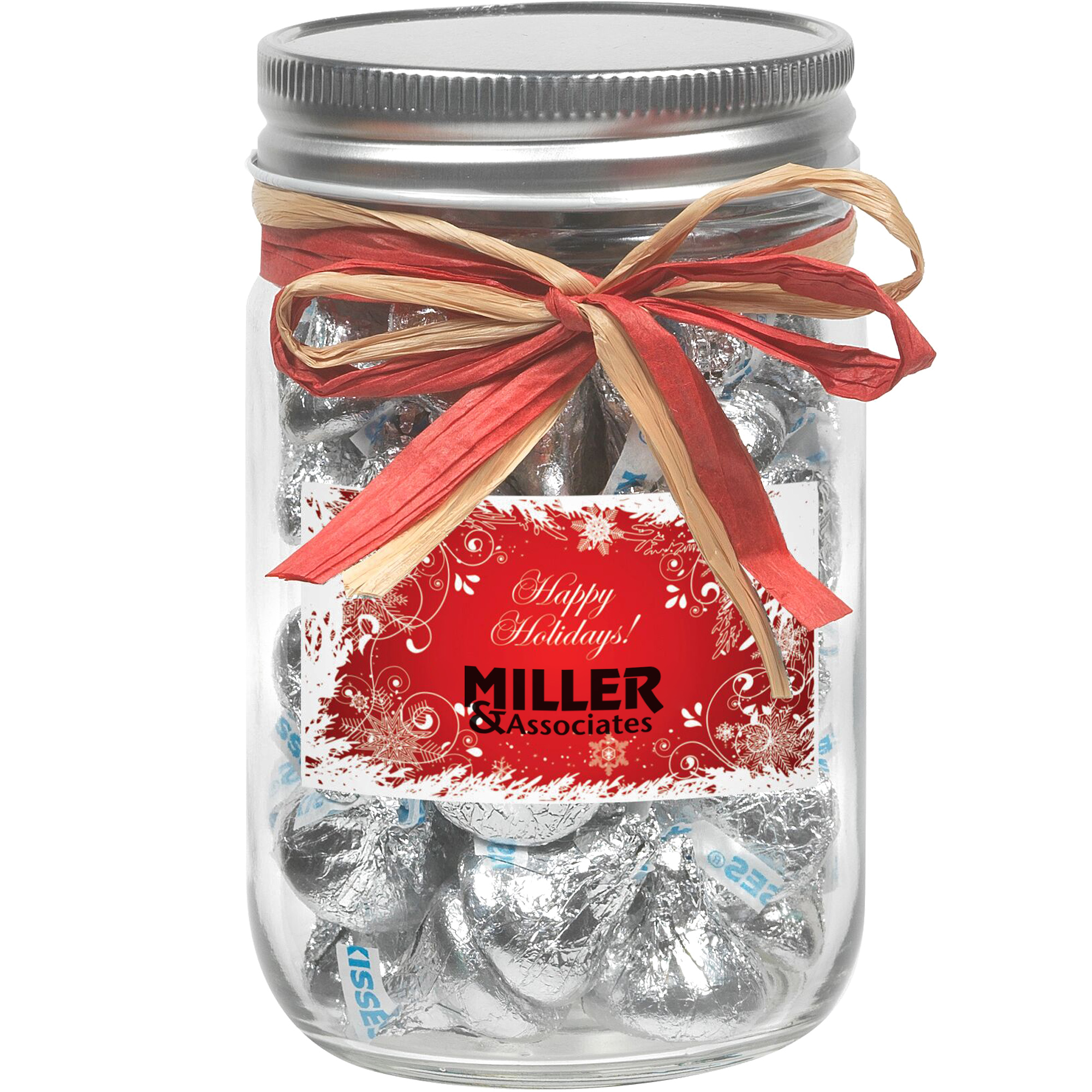 Product Photo 1 Raffia Bow Glass Mason Jar with Hershey's® Kisses®, 12oz.