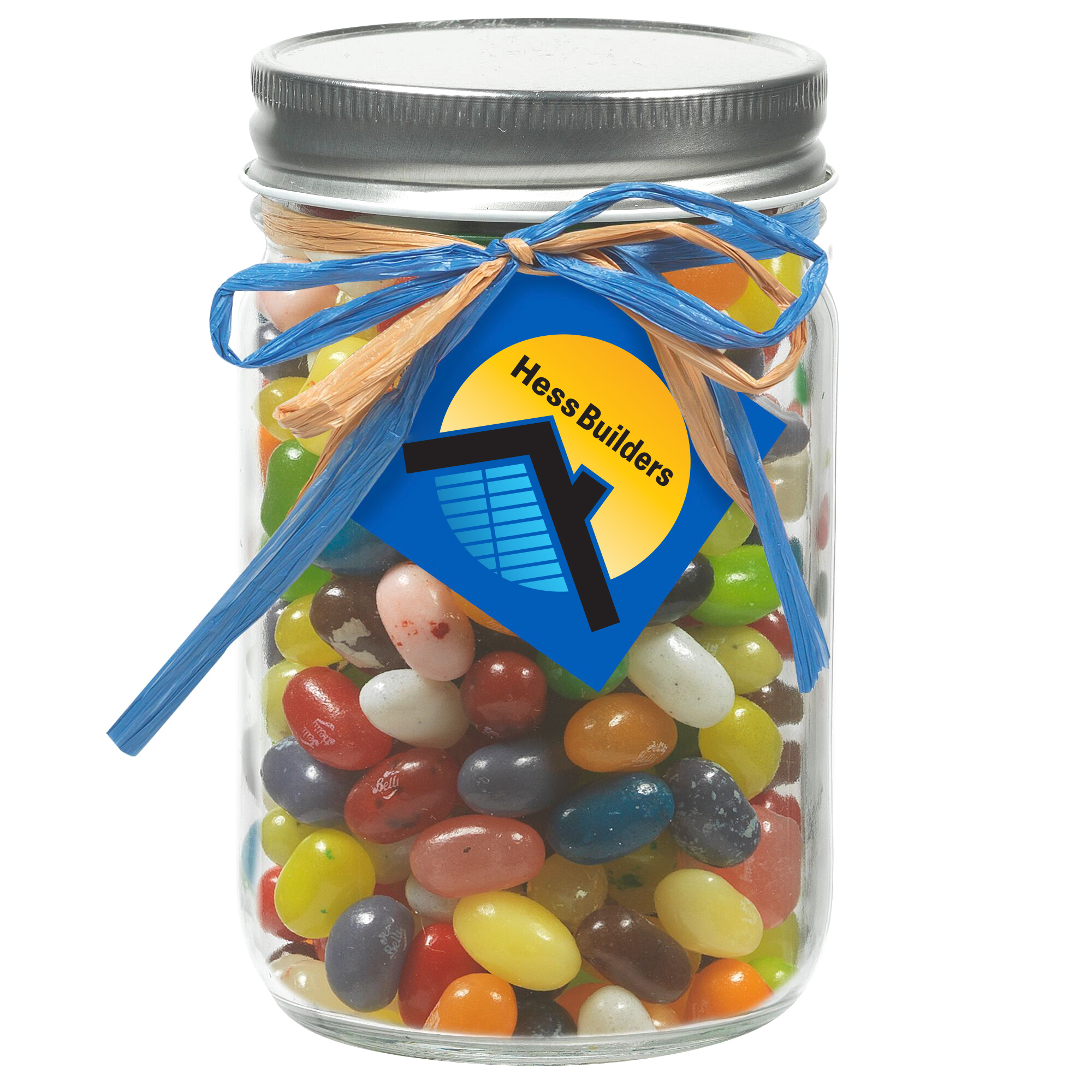 Product Photo 1 Raffia Bow Glass Mason Jar with Jelly Belly® Jelly Beans, 12oz.