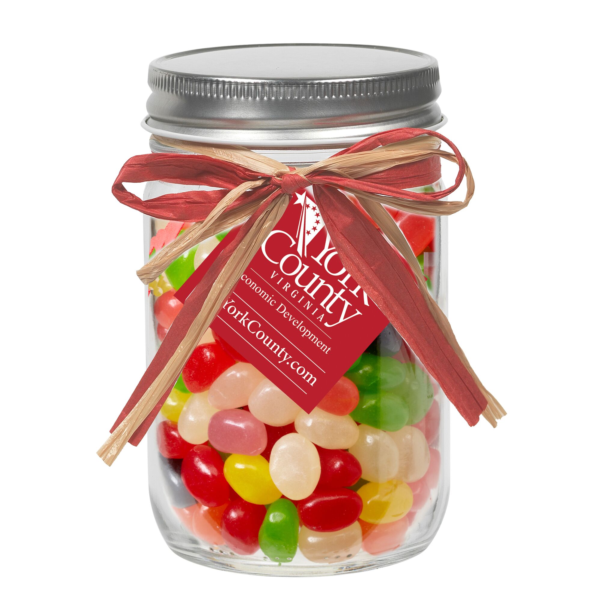 Product Photo 1 Raffia Bow Glass Mason Jar with Assorted Jelly Beans, 12oz.