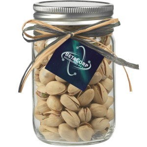 Raffia Bow Glass Mason Jar with Pistachios, 12oz. - MD2809