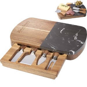 Black Marble Cheese Board Set w/Knives - LD7059