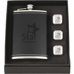 Flask & Whiskey Cube Leatherette Set - CF1391