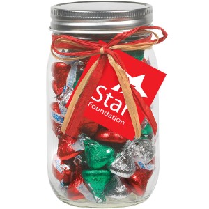 Raffia Bow Glass Mason Jar with Hershey's® Holiday Kisses®, 16oz. - MD2823
