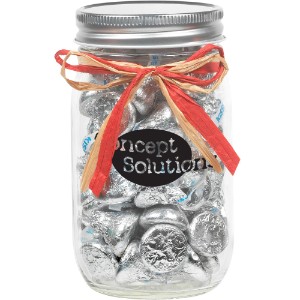 Raffia Bow Glass Mason Jar with  Hershey's® Kisses® , 16oz. - MD2824
