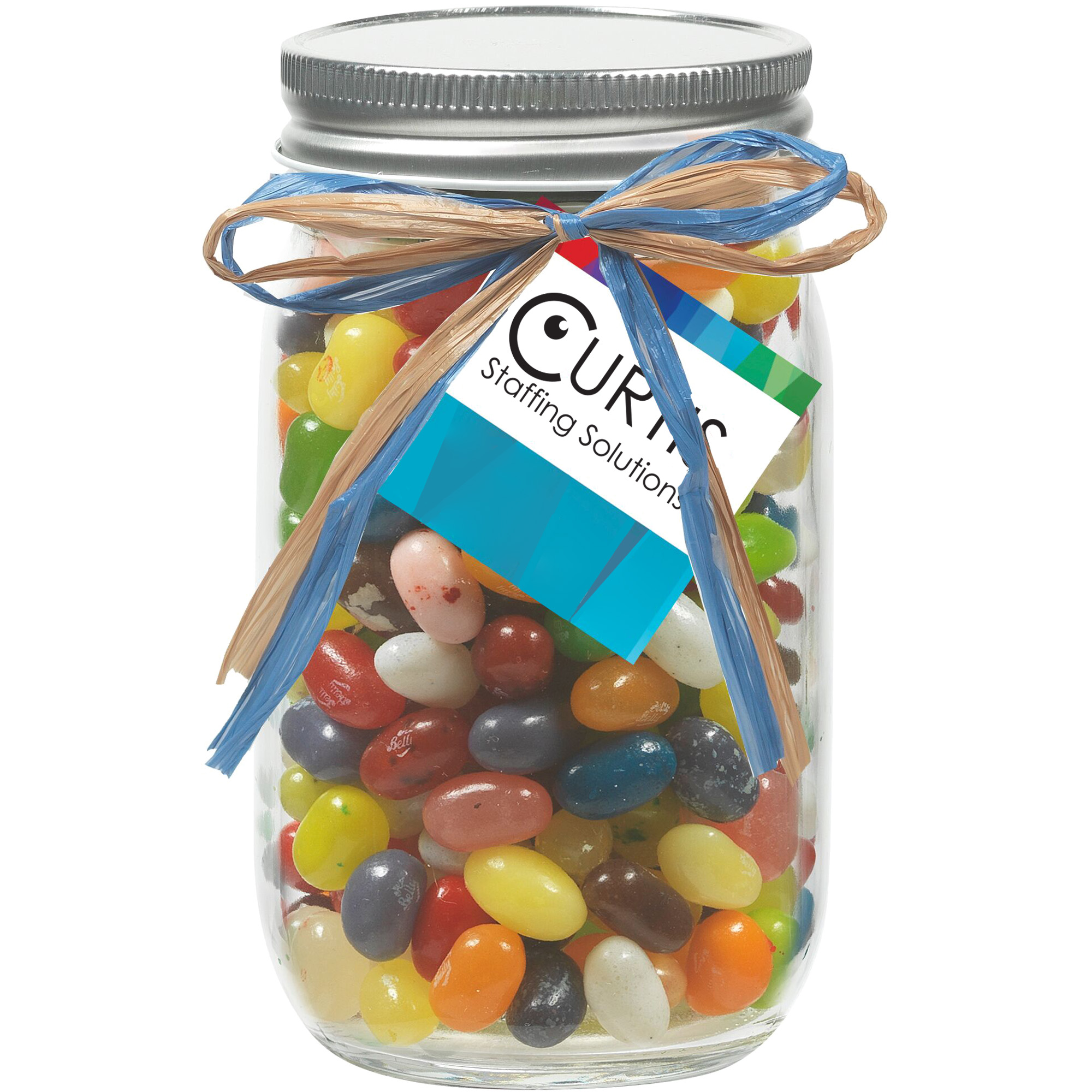 Product Photo 1 Raffia Bow Glass Mason Jar with Jelly Belly® Jelly Beans, 16oz.