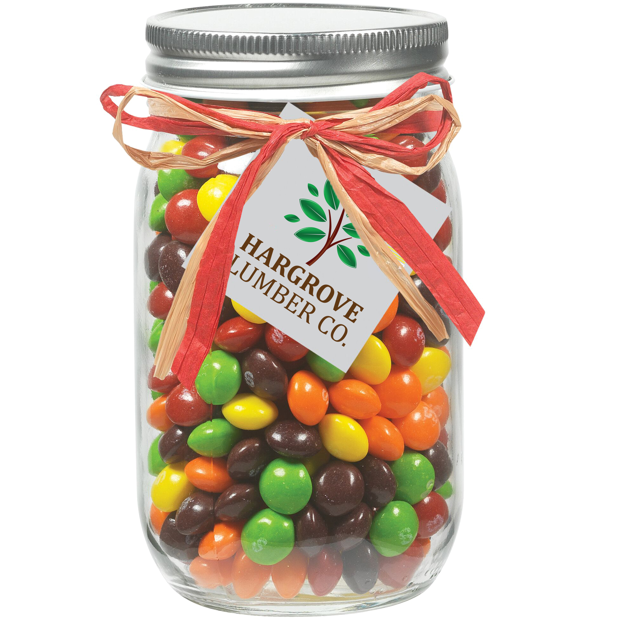 Product Photo 1 Raffia Bow Glass Mason Jar with Skittles®, 16oz.