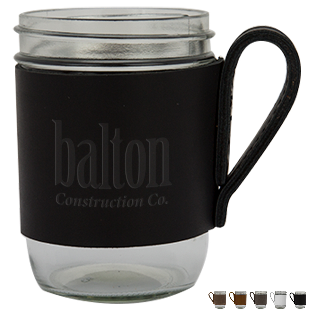 Product Photo 1 Brewster Wide Mason Jar & Leather Sleeve, 16oz.
