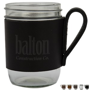 Brewster Wide Mason Jar & Leather Sleeve, 16oz. - SZ7006