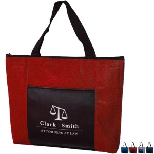 Zippered Velvet Non-Woven & Leatherette Pocket Tote - ZR1440