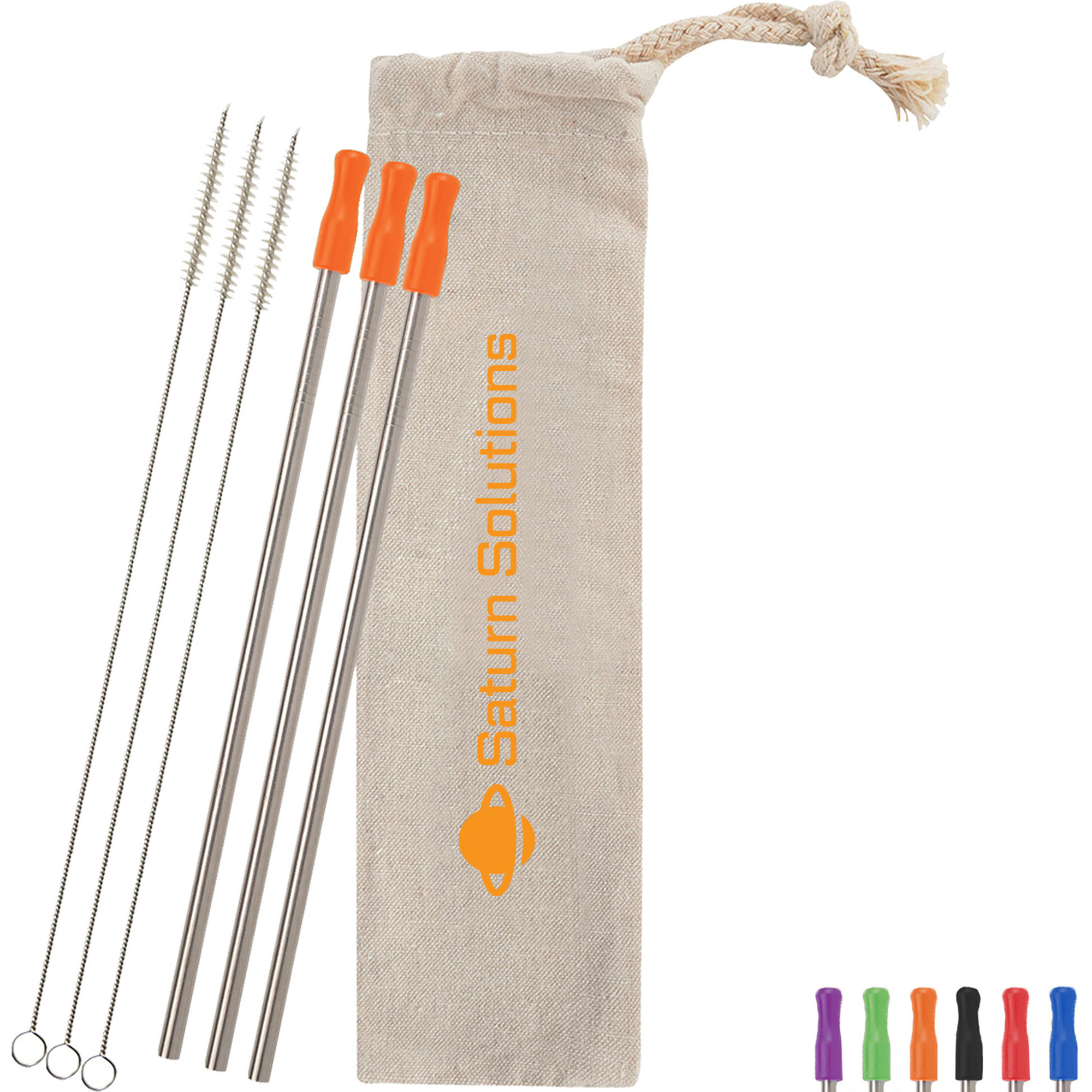 Product Photo 1 Three-Pack Stainless Straw Kit in Cotton Pouch