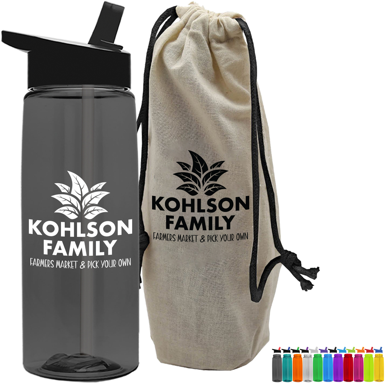 Product Photo 1 Tritan Flair Bottle w/ Flip Straw Lid, 26oz., in a Cotton Tote