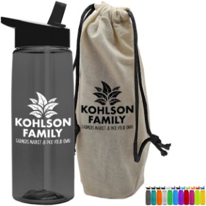 Tritan Flair Bottle w/ Flip Straw Lid, 26oz., in a Cotton Tote - GY3126