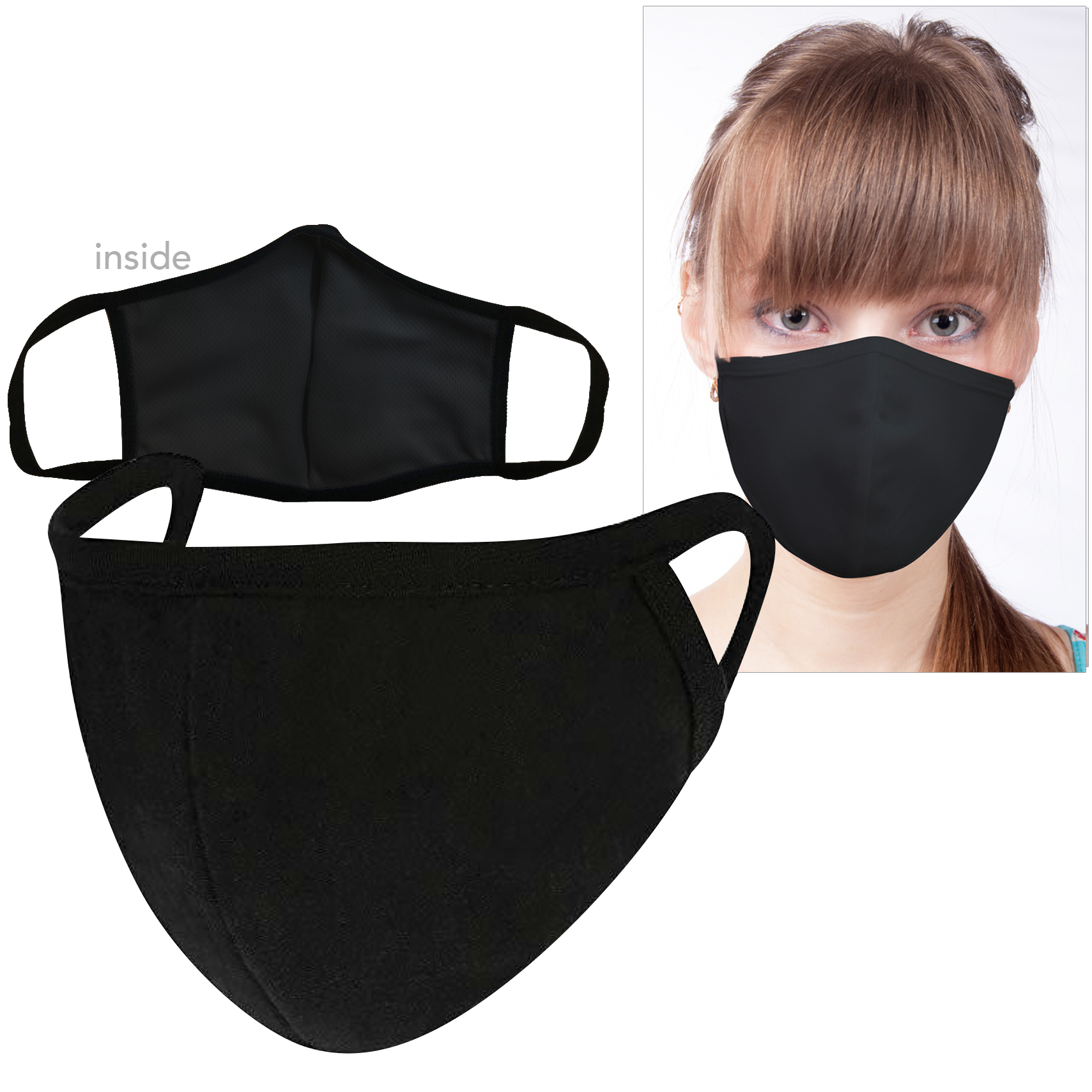 Product Photo 1 ON SALE! Reusable Washable Double Layer Cotton Poly Face Mask, Black - IN STOCK