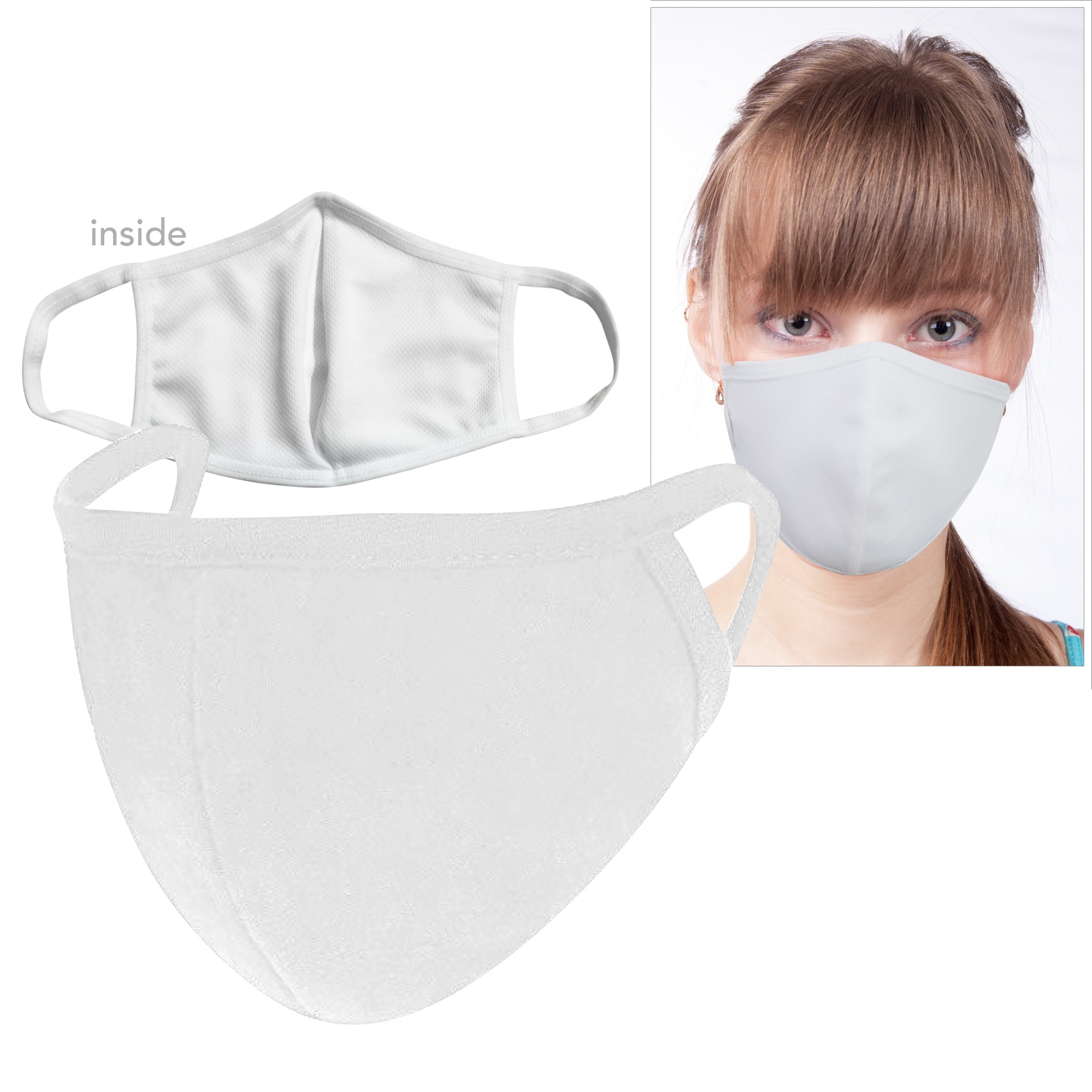Product Photo 1 ON SALE! Reusable Washable Double Layer Cotton Poly Face Mask, White - IN STOCK