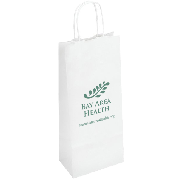 Product Photo 1 White Kraft Vino Paper Bag with Handles, 6" x 13"