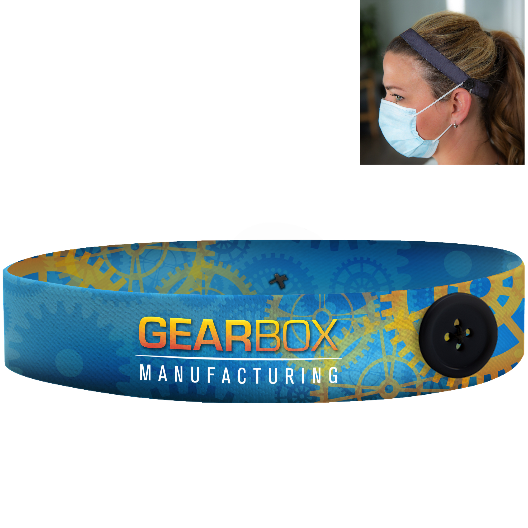 Product Photo 1 Face Mask Buddy Non-Slip Elastic Headband with Buttons, 1" Wide