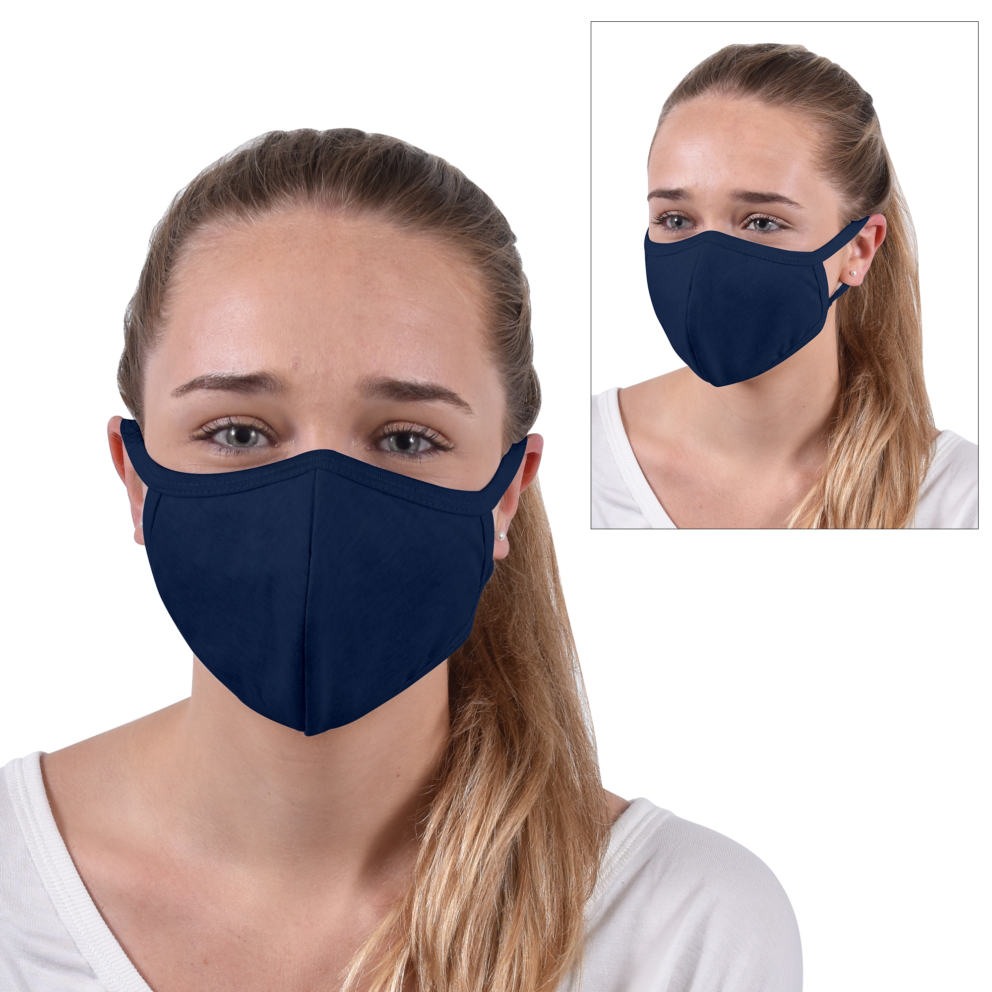 Product Photo 1 Reusable Washable Double Layer Cotton Poly Face Mask, Navy - IN STOCK