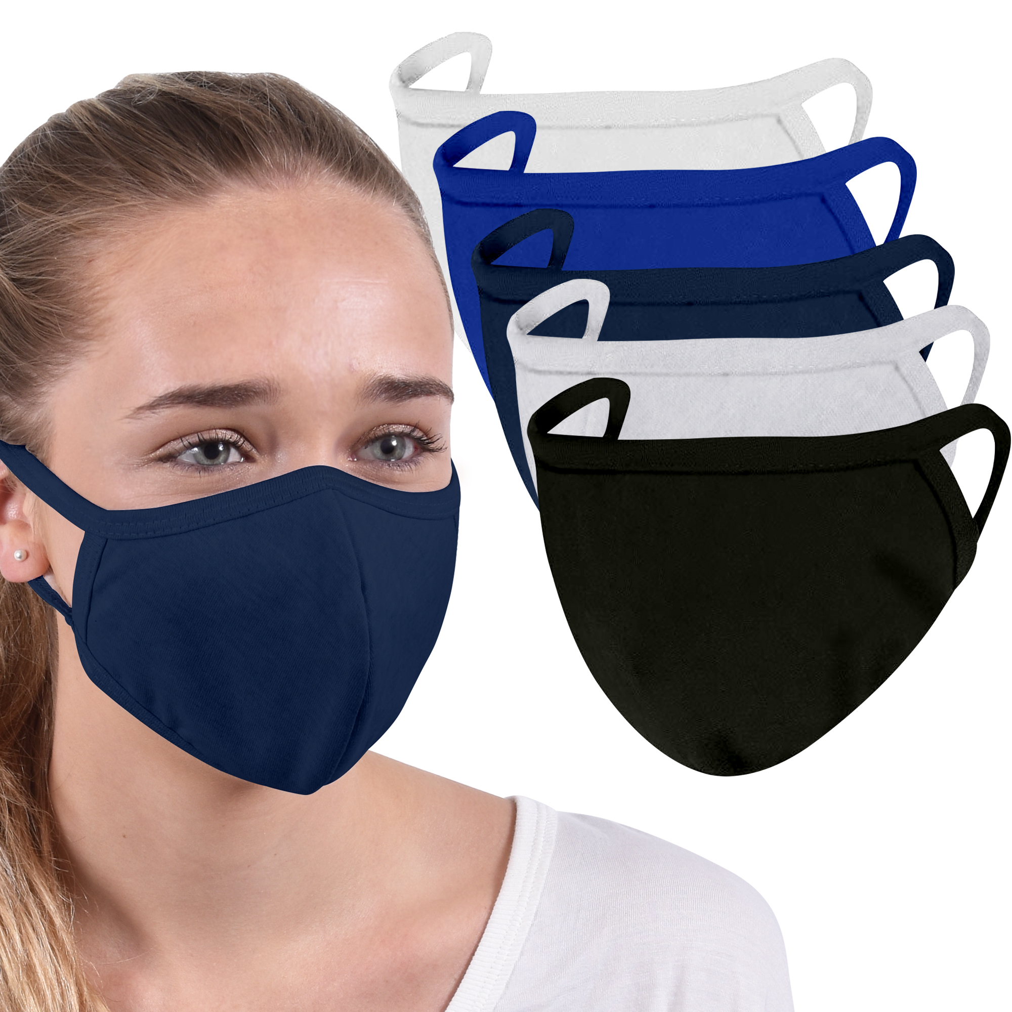 Product Photo 1 Family Pack Reusable Washable Double Layer Cotton Poly Face Mask, 5 PACK - IN STOCK
