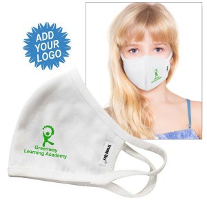 Reusable Double Layer Cotton Poly Face Mask Youth/Young Adult, White, w/ Screen Print - IN STOCK & ON SALE - MK1505