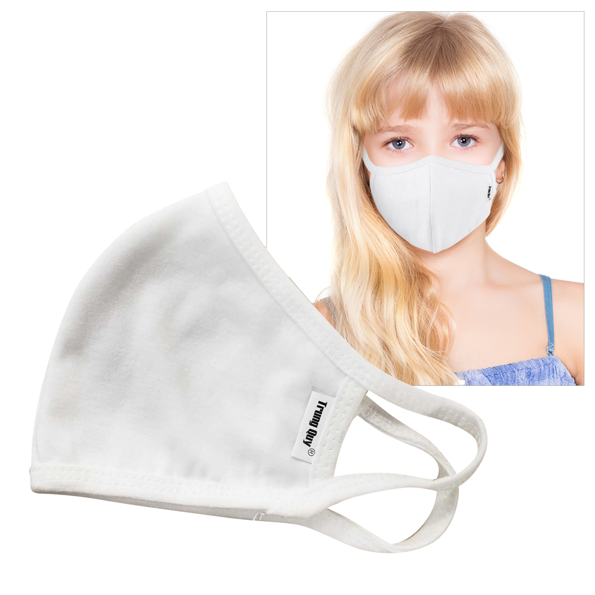 Product Photo 1 Reusable Double Layer Cotton Poly Face Mask Youth/Young Adult, White - IN STOCK & ON SALE ALL QUANTITIES .29 EA!