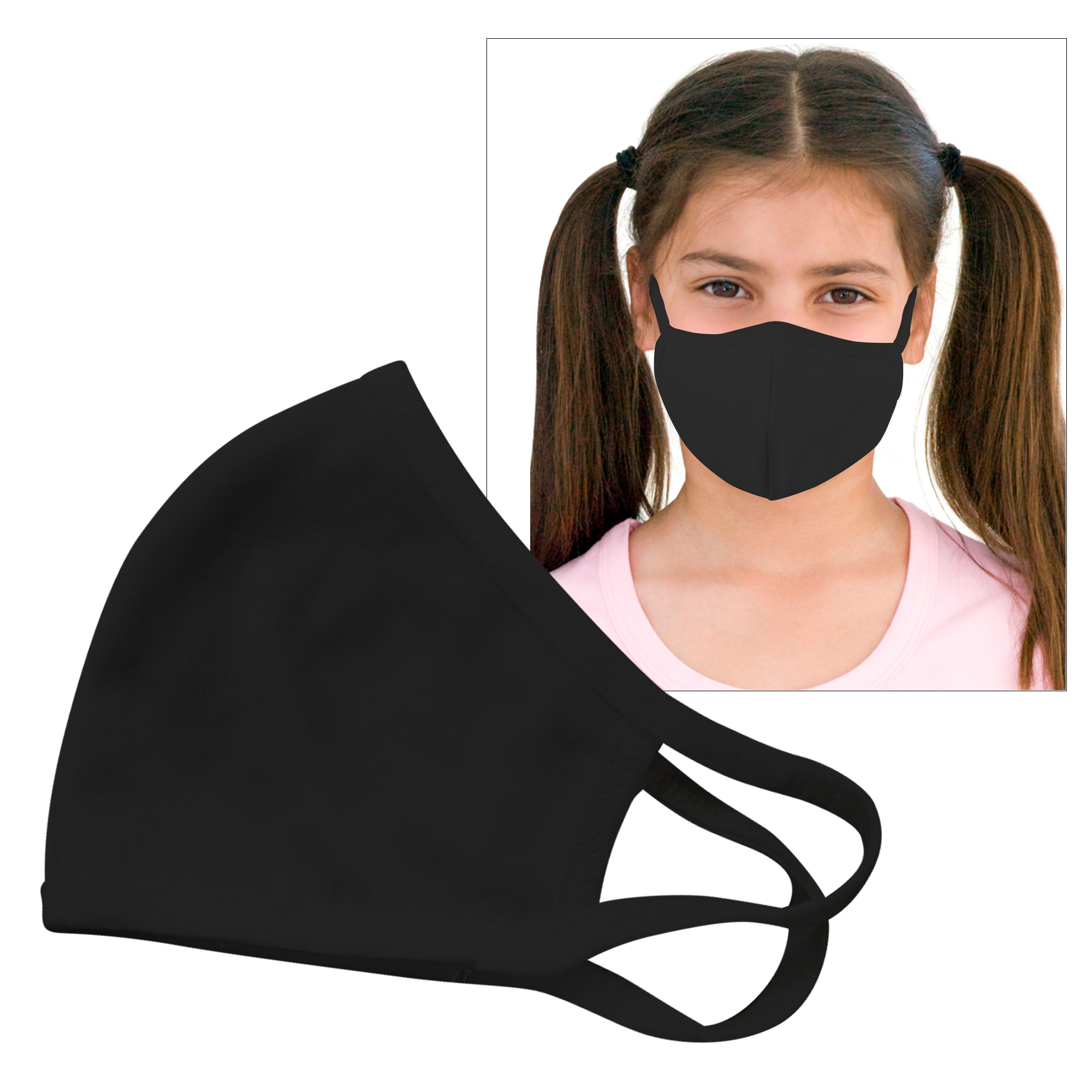 Product Photo 1 Reusable Double Layer Cotton Poly Face Mask Youth Black