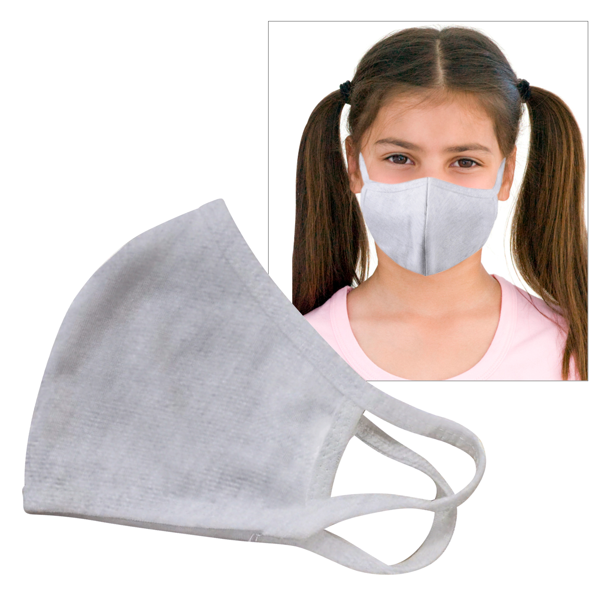 Product Photo 1 Reusable Double Layer Cotton Poly Face Mask Youth Light Gray - IN STOCK