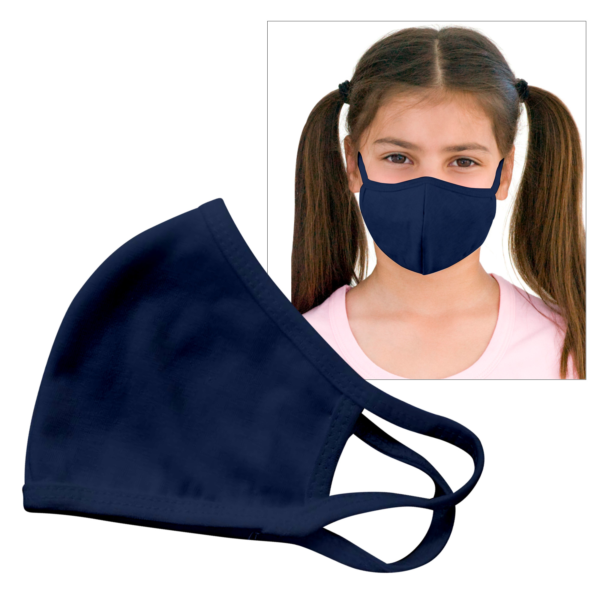 Product Photo 1 Reusable Double Layer Cotton Poly Face Mask Youth Navy - IN STOCK