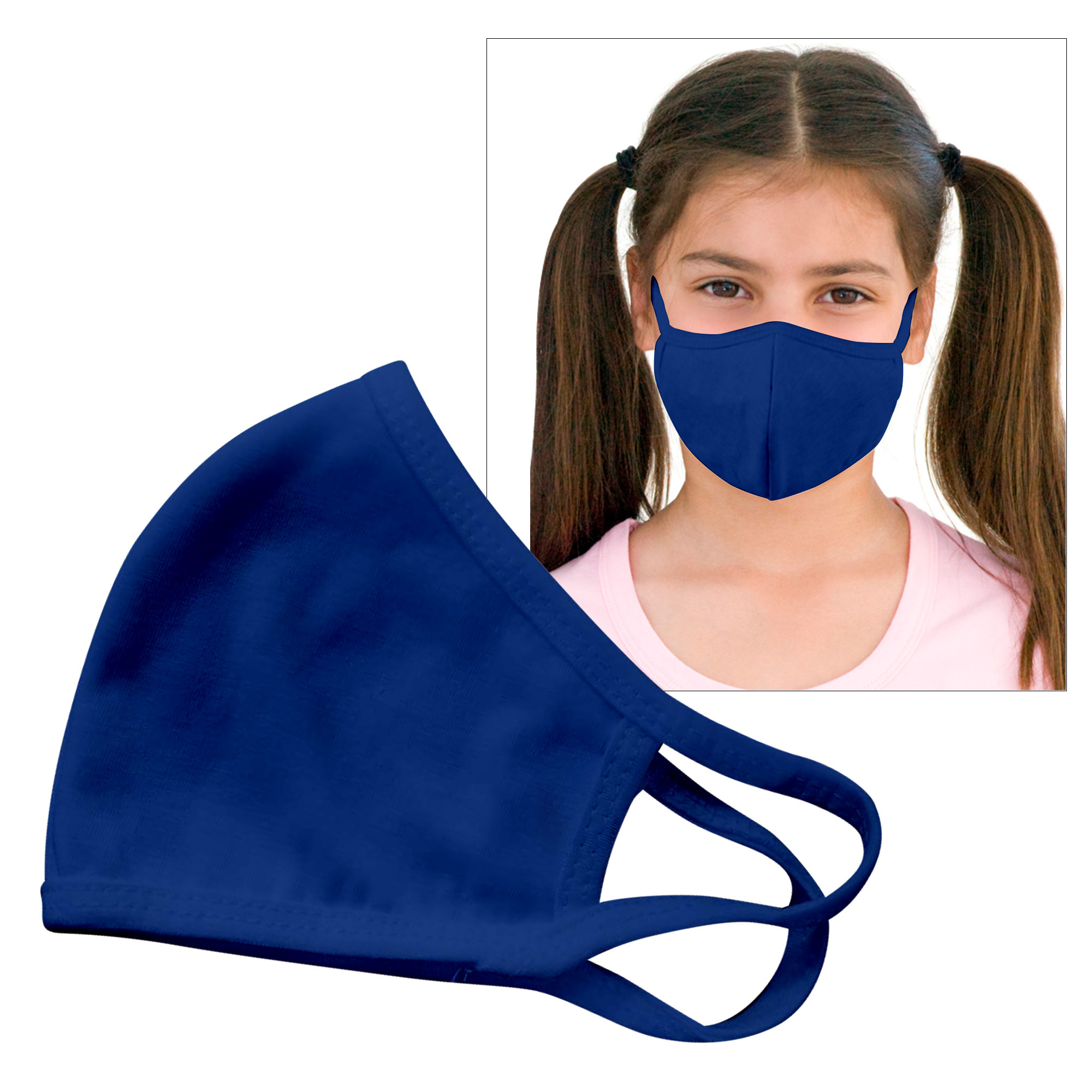 Product Photo 1 Reusable Double Layer Cotton Poly Face Mask Youth Royal - IN STOCK