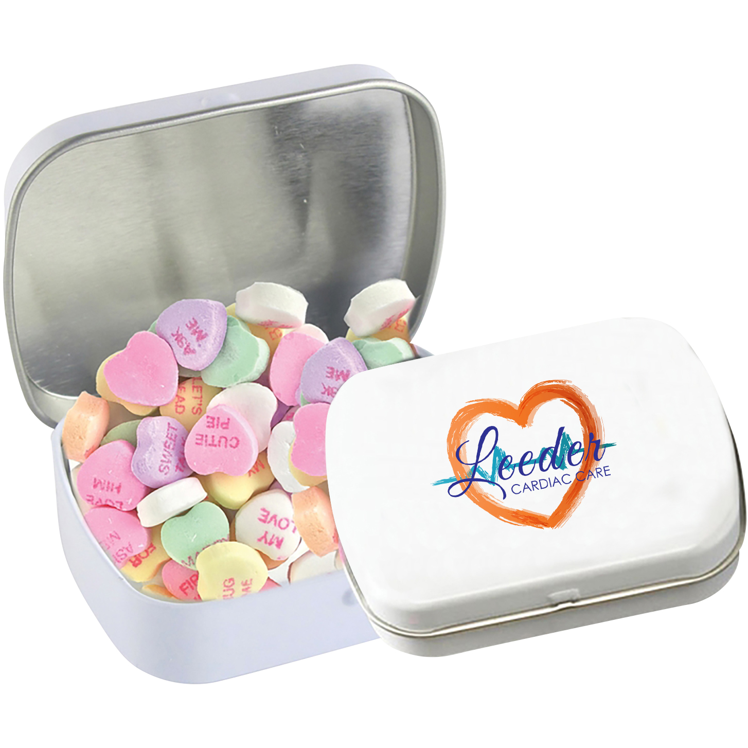 Product Photo 1 Imprinted Conversation Hearts in Domed Tin