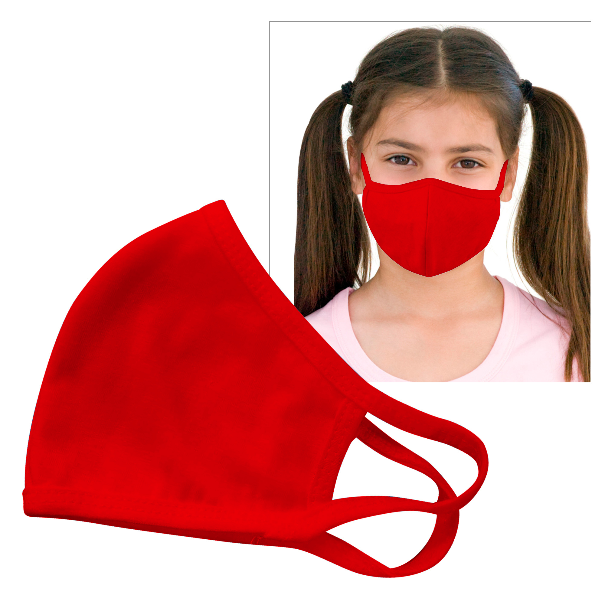Product Photo 1 Reusable Double Layer Cotton Poly Face Mask Youth Red - IN STOCK