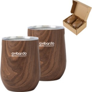 Corkcicle® Stemless Wood Look Wine Cup Gift Set - GM4484