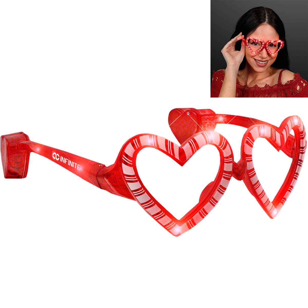 Product Photo 1 Candy Cane Heart Light Up LED Glasses