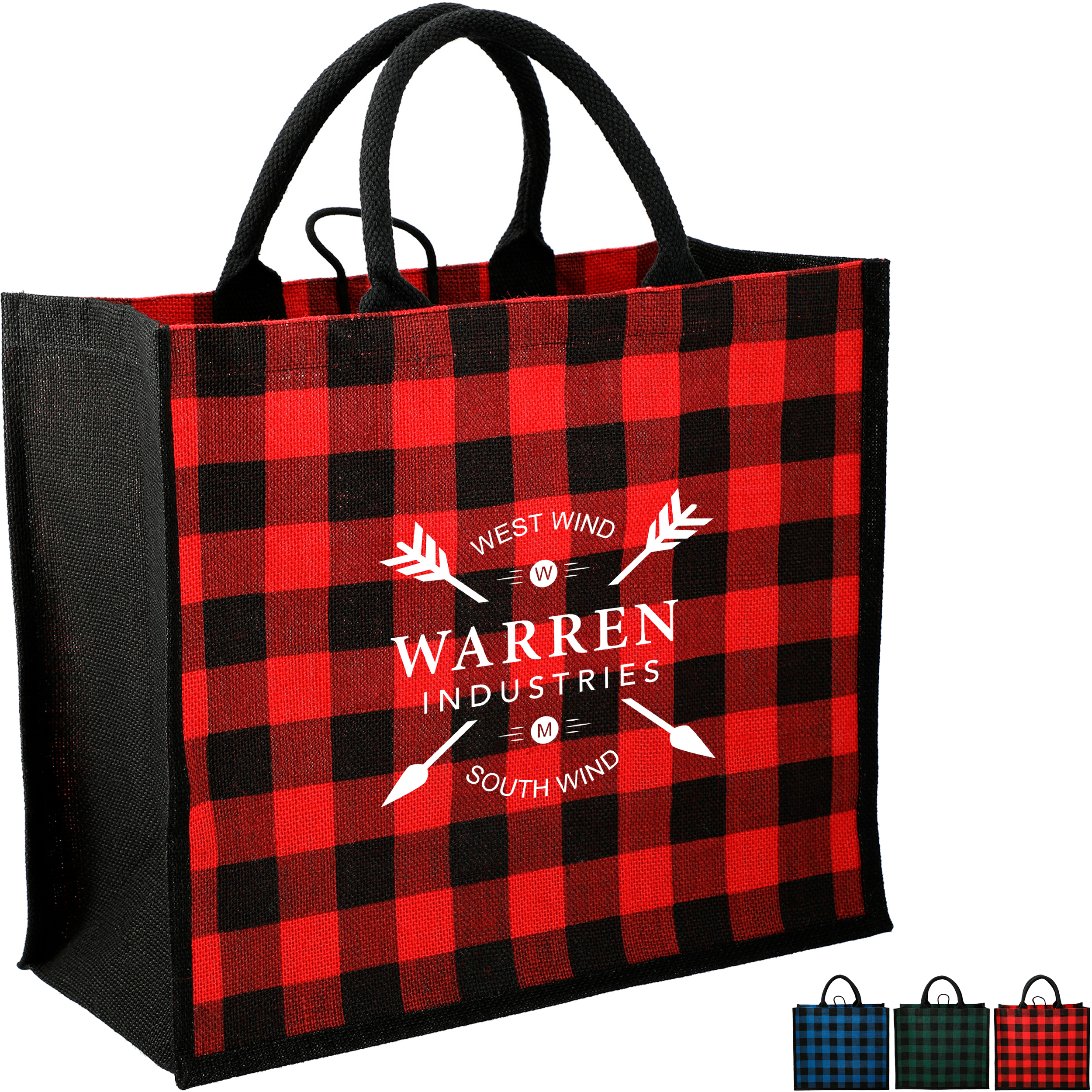 Product Photo 1 Buffalo Plaid Printed Jute Tote