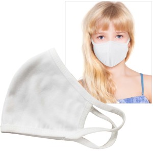 Tagless Reusable Double Layer Cotton Poly Face Mask Youth/Young Adult, White - IN STOCK - MSK450