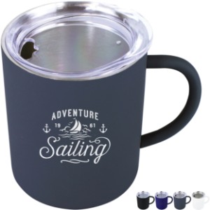 Soft Touch Halcyon™ Stainless Steel Coffee Mug w/ Acrylic Lid, 14oz. - AK8200