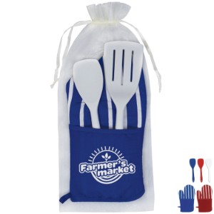 Chef's Therma-Grip Striped Oven Mitt, Silicone Spoon, and Spatula Combo - BY1015