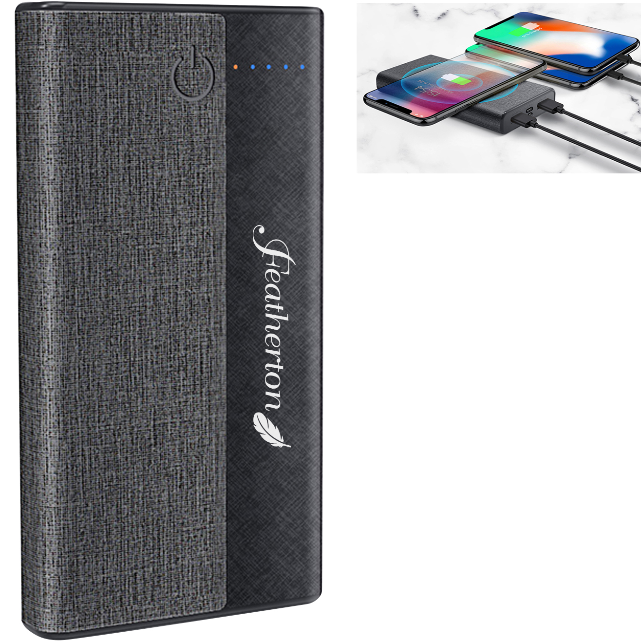 Product Photo 1 Linen Cloth Encased Wireless Charging Powerbank, 10,000 mAH