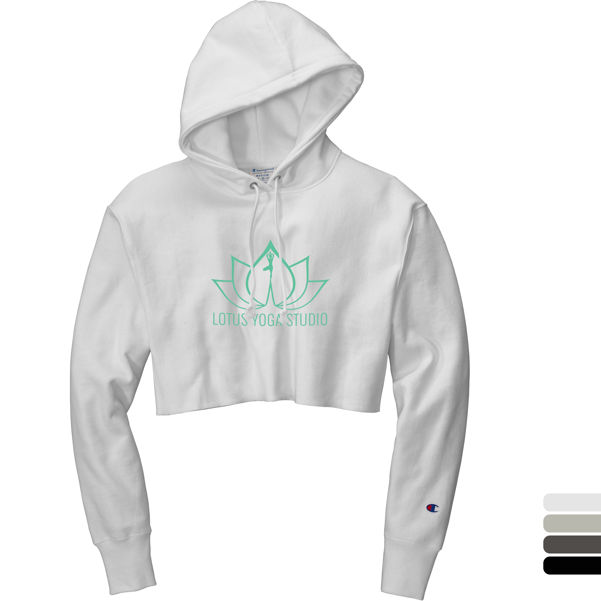 Product Photo 1 Champion® Reverse Weave® Cotton/Poly Fleece Cropped Cut-Off Ladies' Hooded Sweatshirt