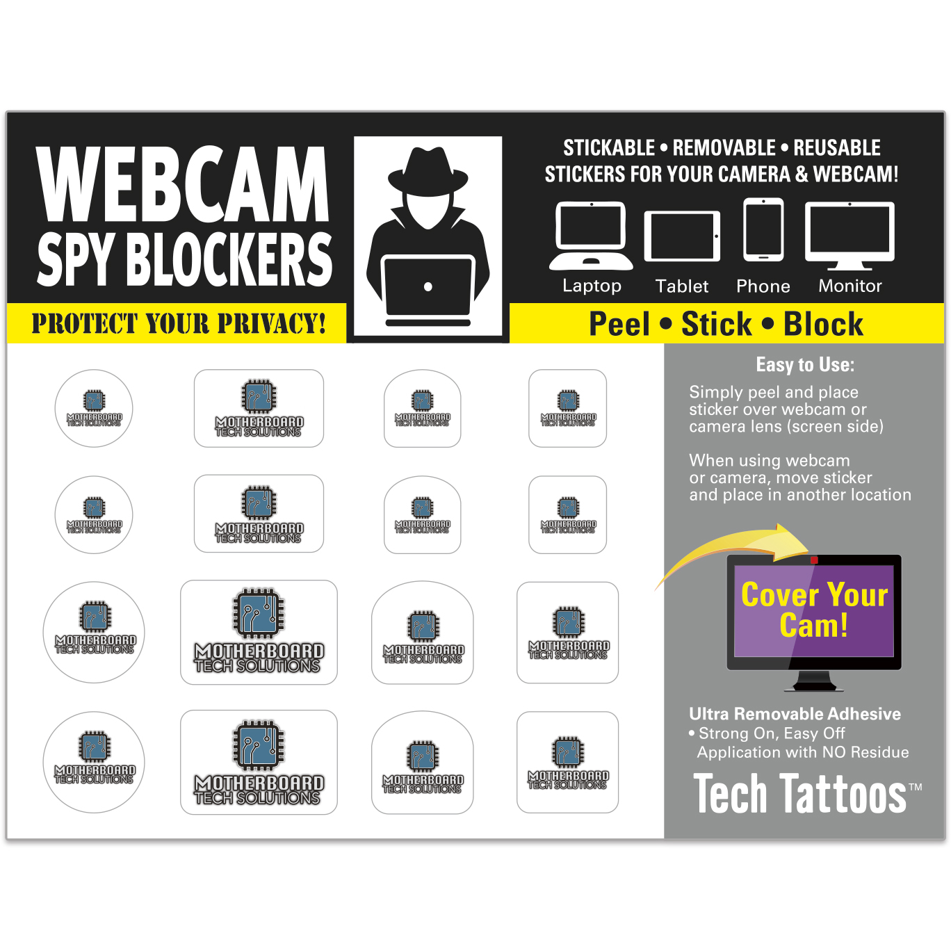 Product Photo 1 Webcam Spy Blocker Tech Tattoo Sticker Sheet